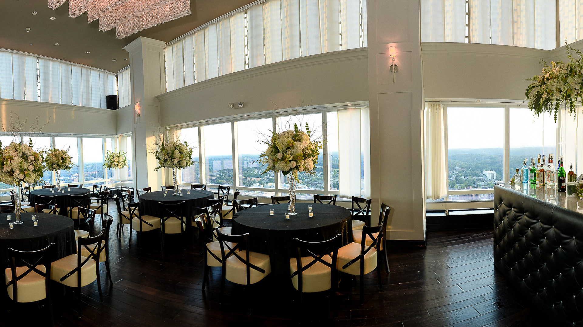 Ritz Carlton White Plains 42 restaurant wedding dinner setup wth Hudson Valley views